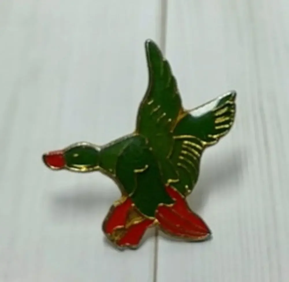 Vintage Flying Green & Orange Duck Pin Hat, Lapel, Lanyard, Jacket or Backpack